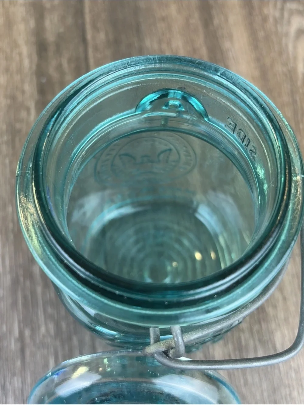 Vintage Ball Ideal Aqua Blue Glass Jar 5.5” Wire Bail w/ Lid 76 A24 Bicentennial